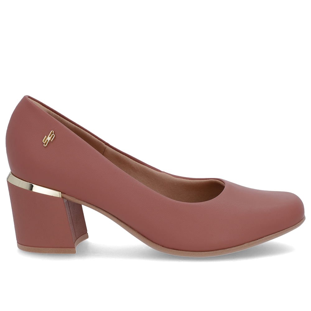 Scarpin Rosa Couro Bico Quadrado Detalhe Salto