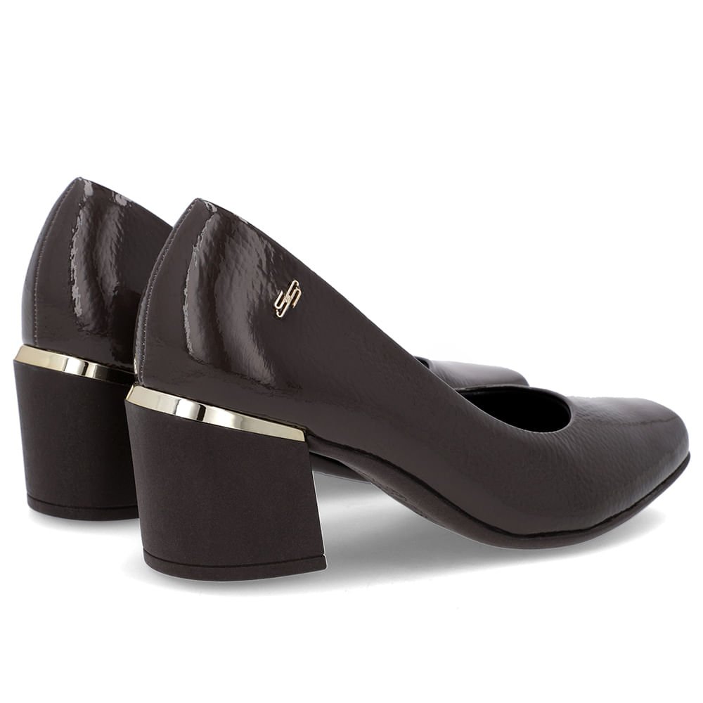 Scarpin Marrom Couro Bico Quadrado Detalhe Salto Marrom 3