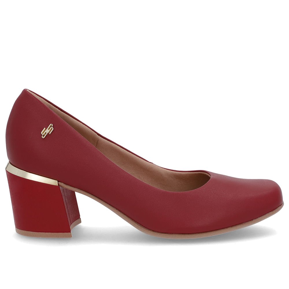 Scarpin Vermelho Couro Bico Quadrado Detalhe Salto