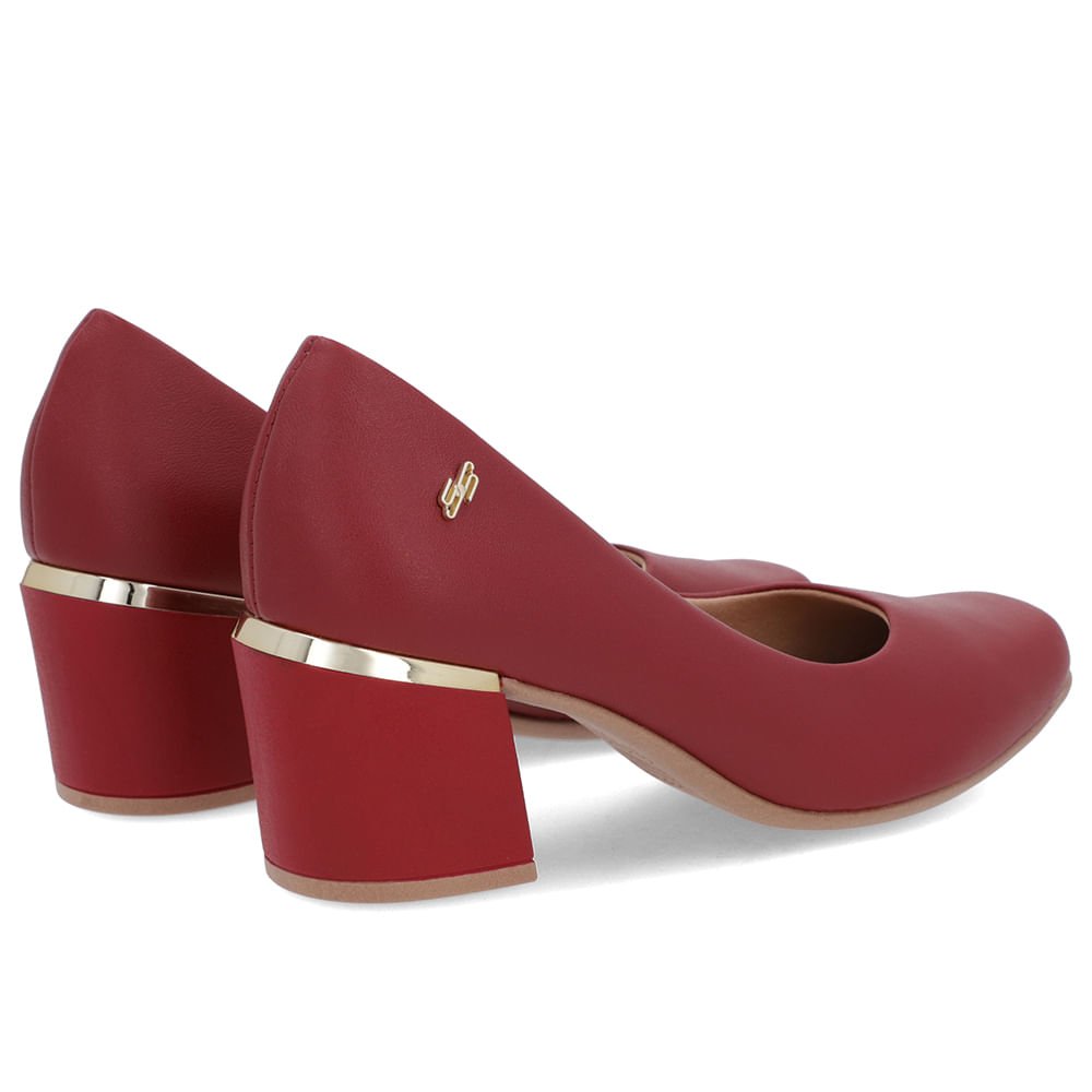 Scarpin Vermelho Couro Bico Quadrado Detalhe Salto Vermelho 3