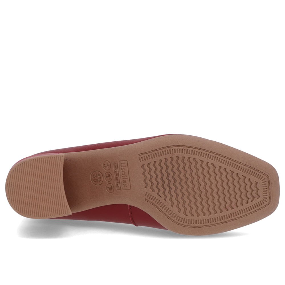 Scarpin Vermelho Couro Bico Quadrado Detalhe Salto Vermelho 5