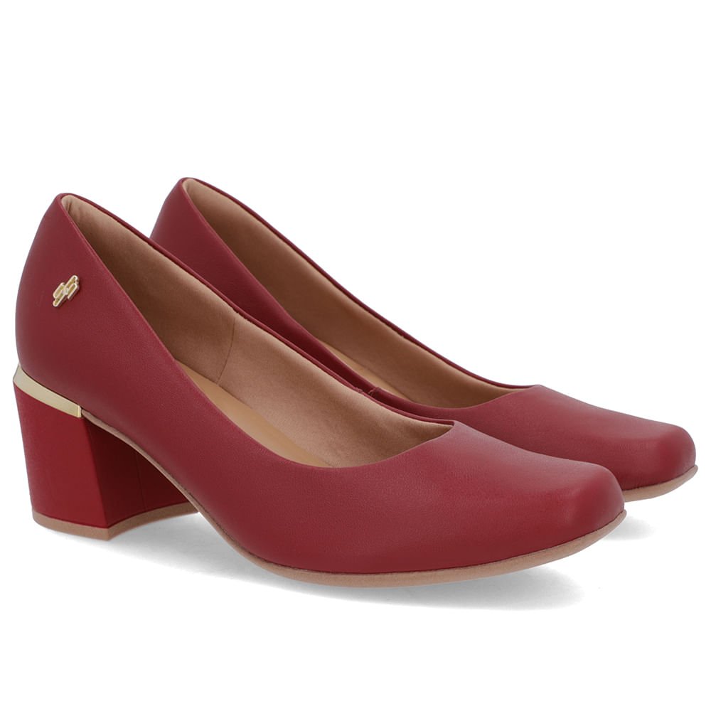 Scarpin Vermelho Couro Bico Quadrado Detalhe Salto Vermelho 2