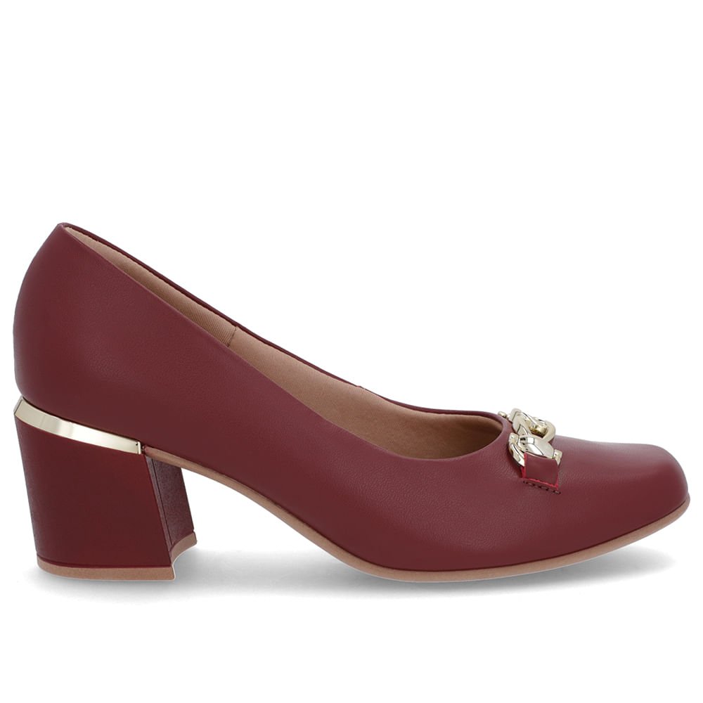 Scarpin Vermelho Couro Bico Quadrado Detalhe Salto