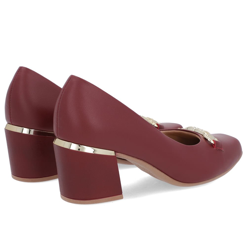 Scarpin Vermelho Couro Bico Quadrado Detalhe Salto Bordô 3