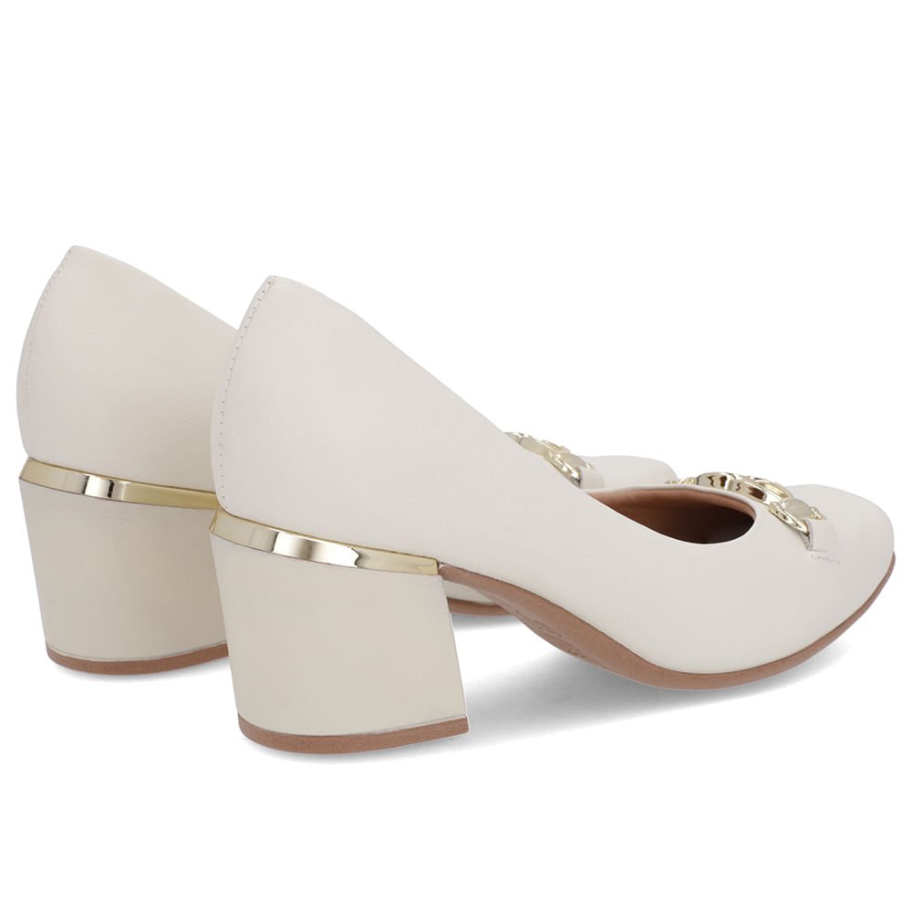 Scarpin Branco Marfim Couro Bico Quadrado Detalhe Salto Branco 3