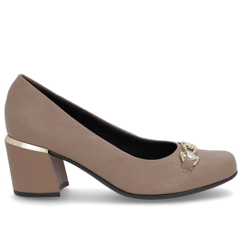 Scarpin Marrom Claro Couro Bico Quadrado Detalhe Salto