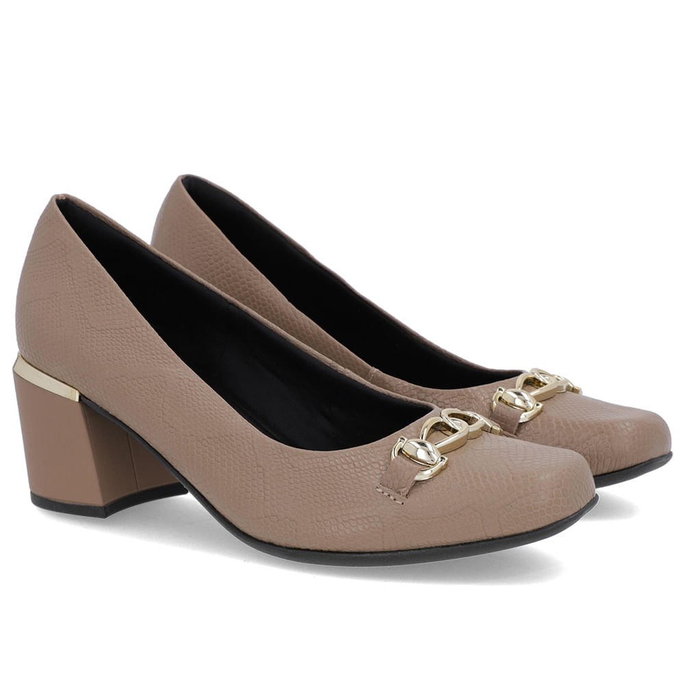 Scarpin Marrom Claro Couro Bico Quadrado Detalhe Salto Marrom 2