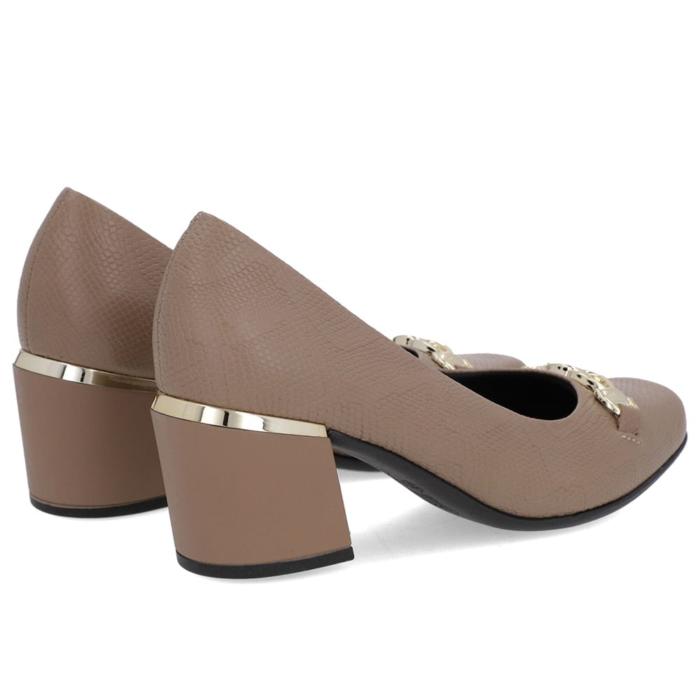 Scarpin Marrom Claro Couro Bico Quadrado Detalhe Salto Marrom 3