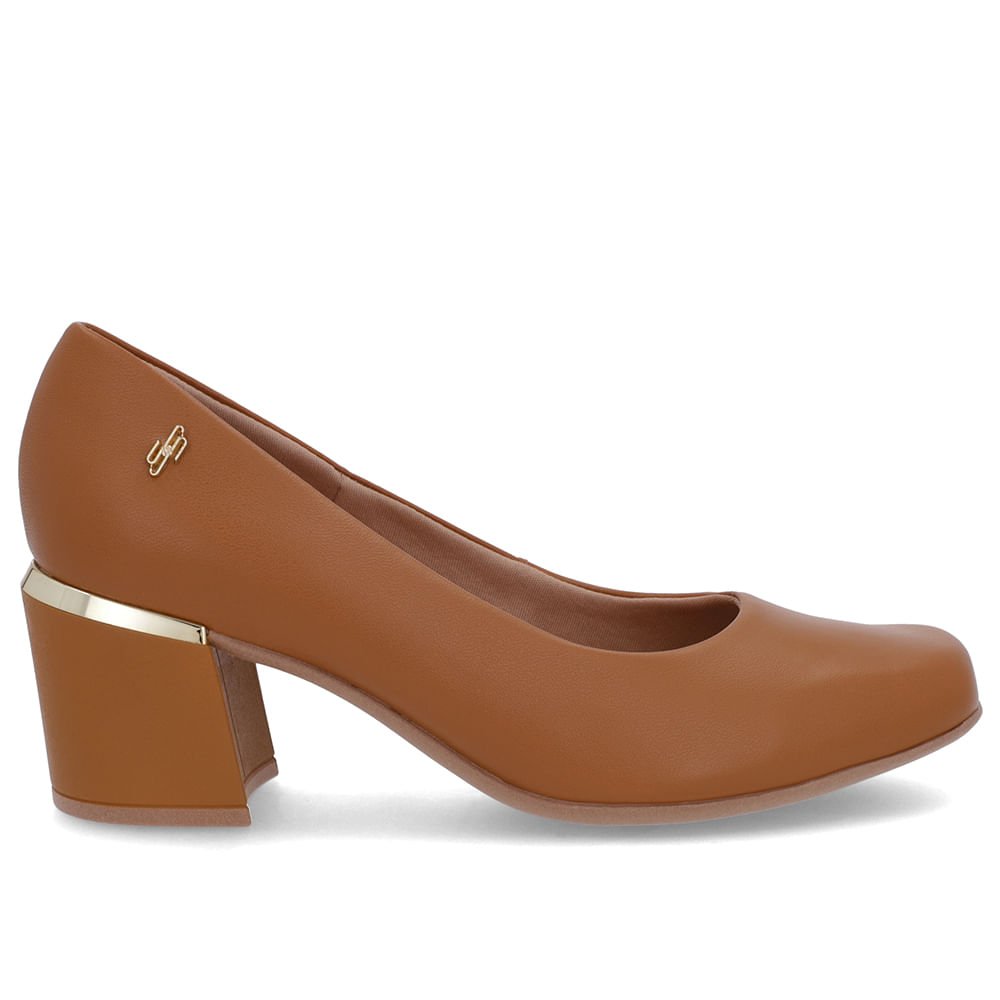 Scarpin Marrom Couro Bico Quadrado Detalhe Salto