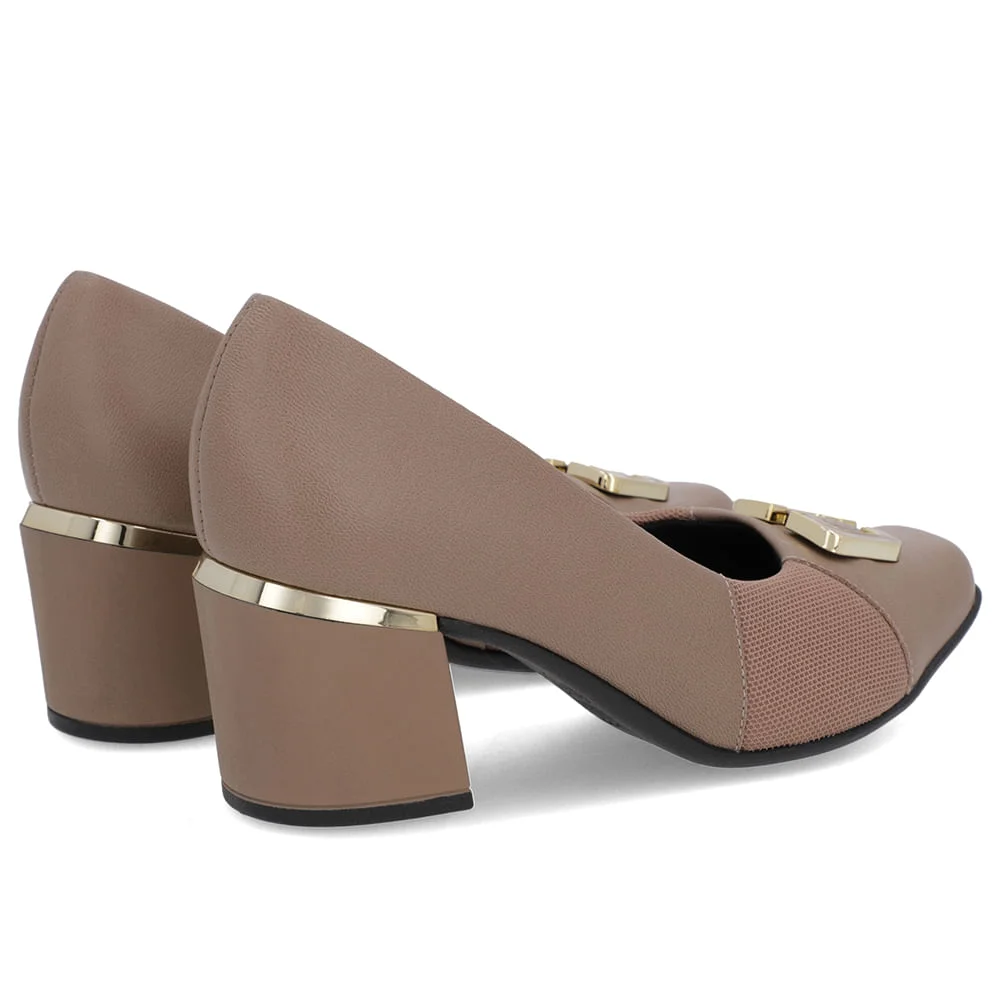 Scarpin Marrom Claro Couro Detalhe Tecido Marrom 3