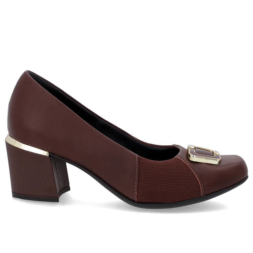 Scarpin Marrom Couro Detalhe Tecido