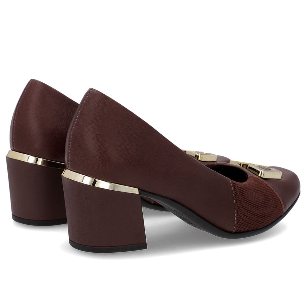 Scarpin Marrom Couro Detalhe Tecido Marrom 3