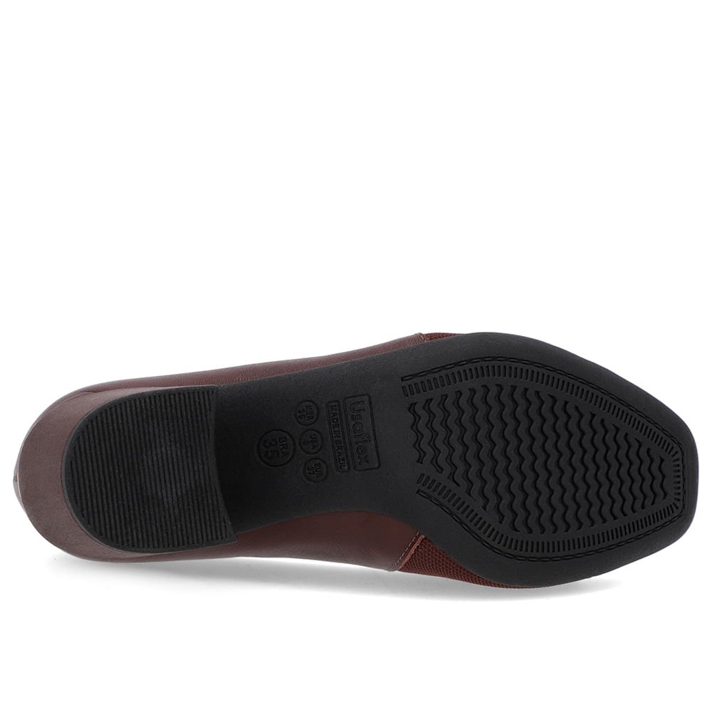 Scarpin Marrom Couro Detalhe Tecido Marrom 5