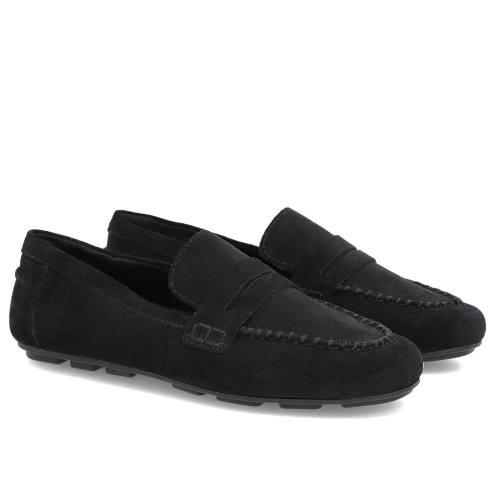 Loafer Preto Couro Camurça Costuras Preto 2