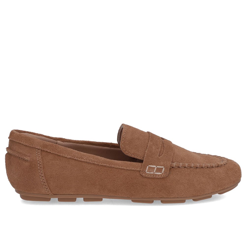 Loafer Marrom Couro Camurça Costuras
