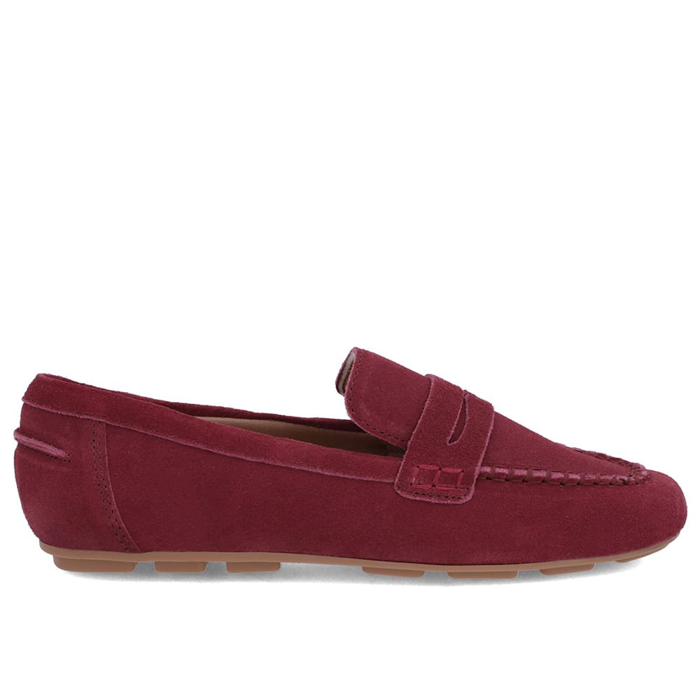 Loafer Vermelho Couro Camurça Costuras