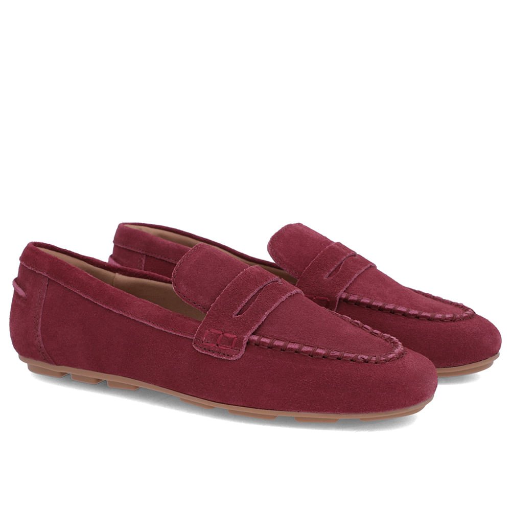 Loafer Vermelho Couro Camurça Costuras Vermelho 2