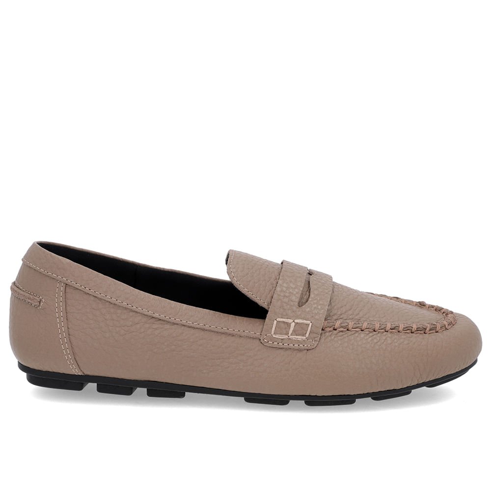 Loafer Marrom Claro Couro Costuras