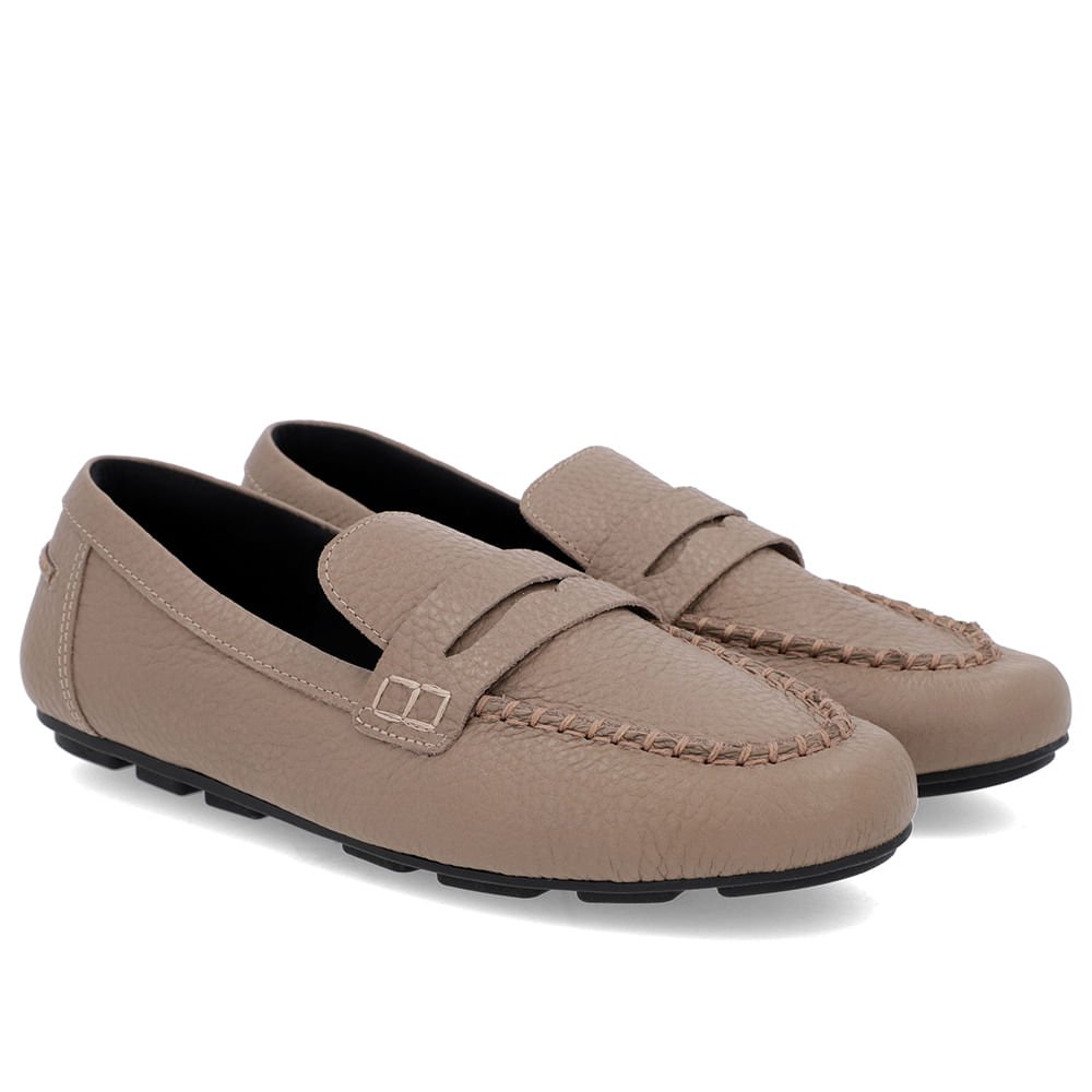 Loafer Marrom Claro Couro Costuras Marrom 4