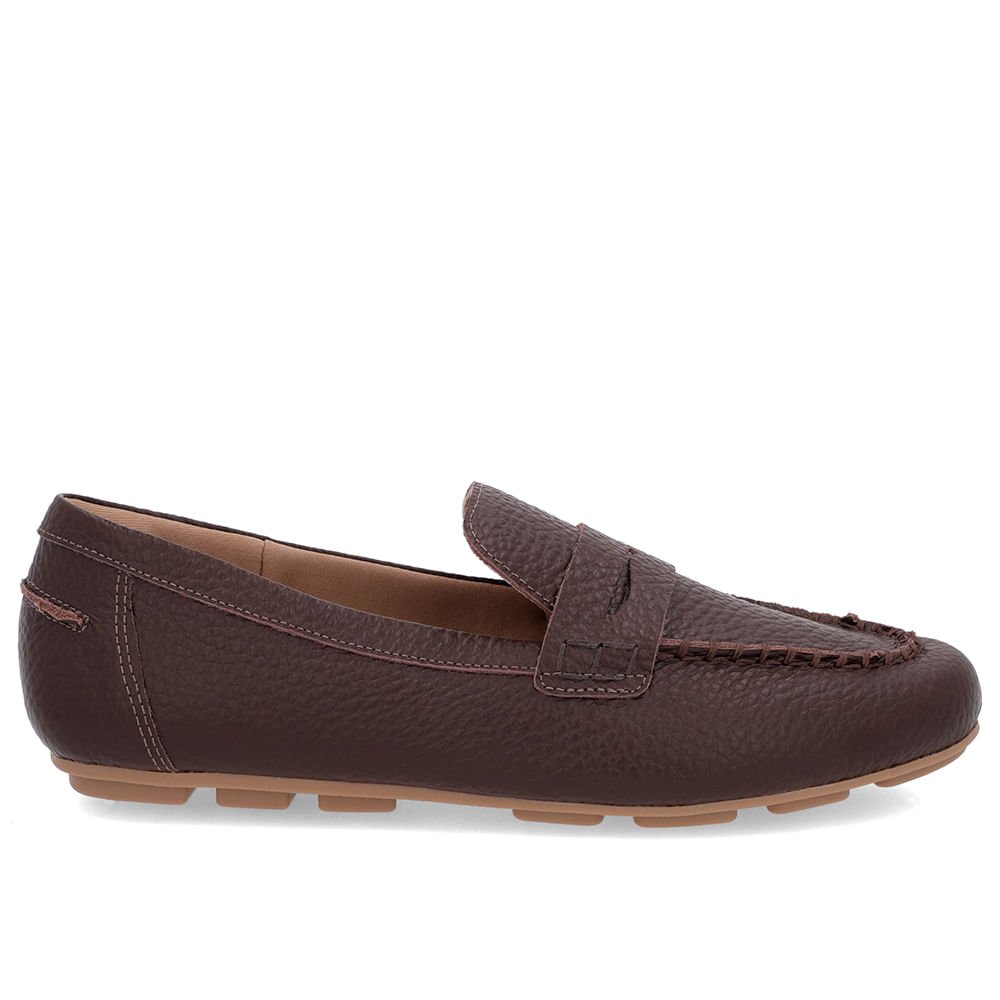 Loafer Marrom Textura Couro Costuras