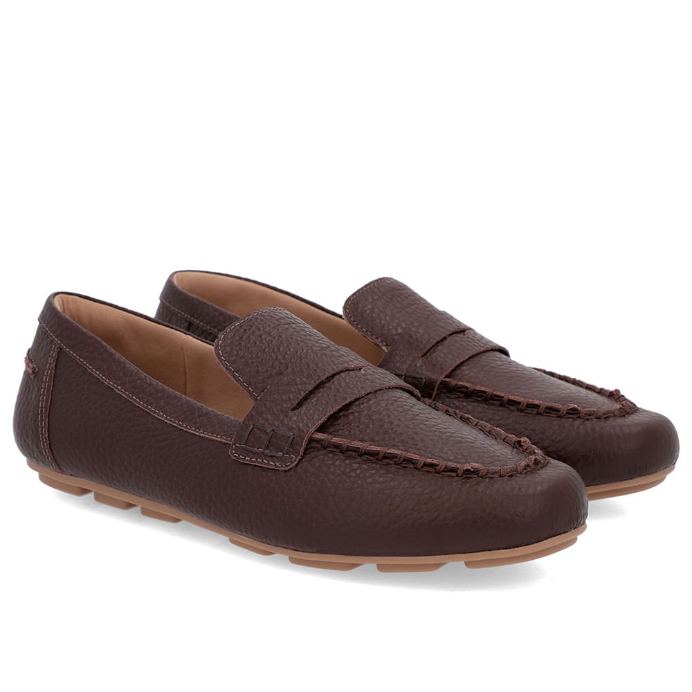 Loafer Marrom Textura Couro Costuras Marrom 4
