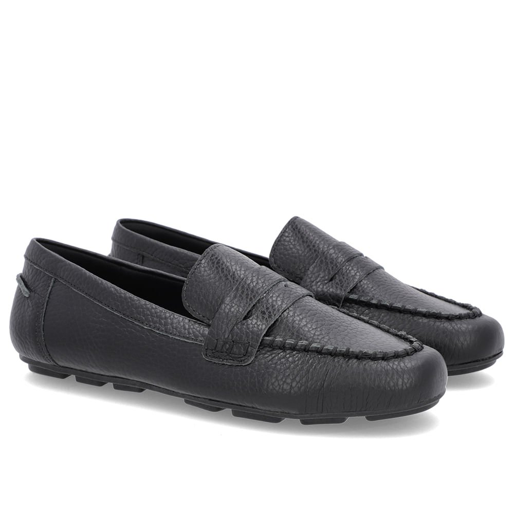 Loafer Preto Textura Couro Costuras Preto 2