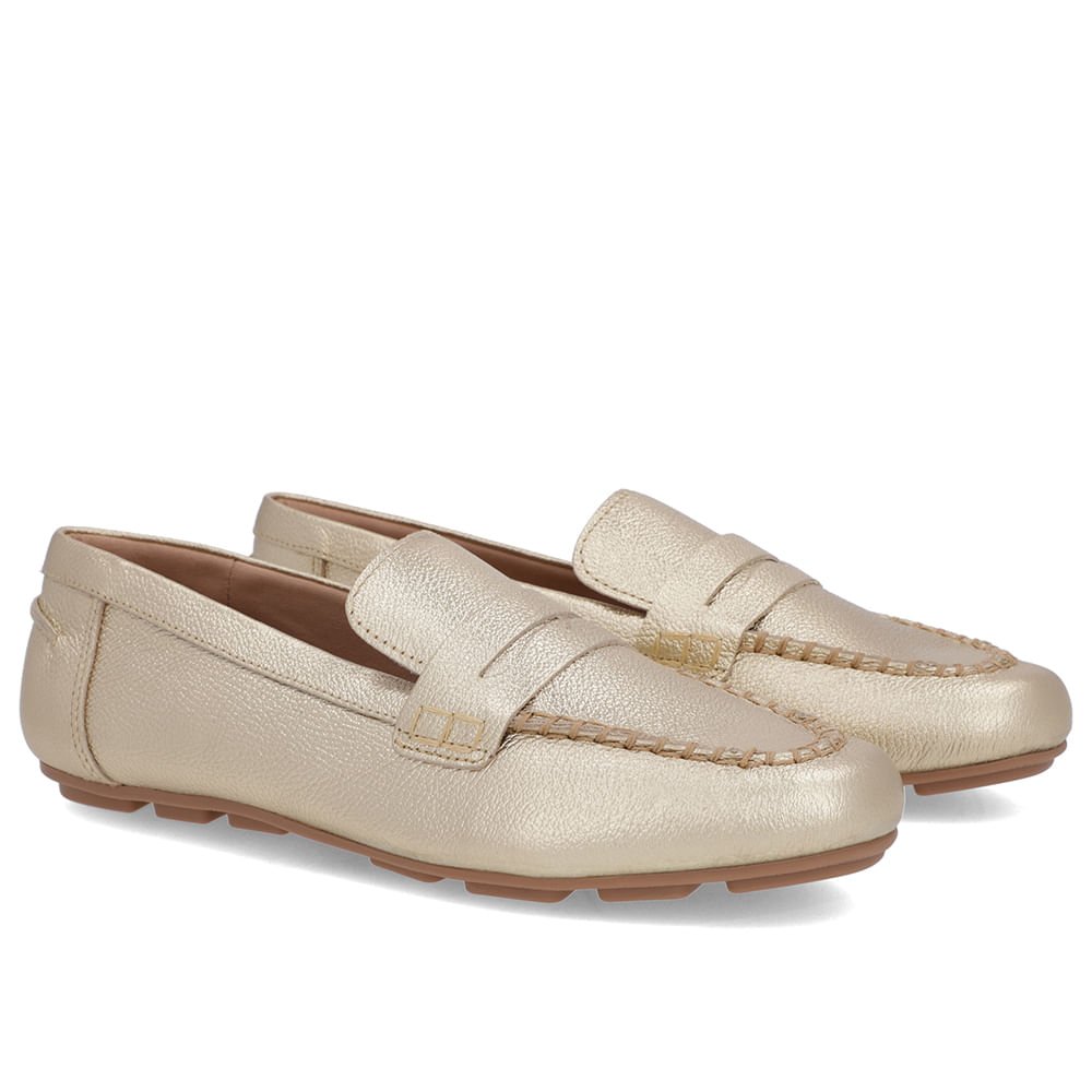 Loafer Dourado Couro Costuras Dourado 2