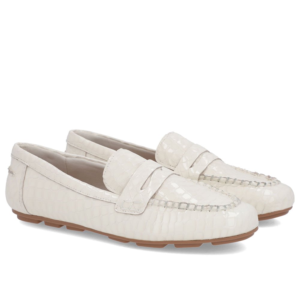 Loafer Branco Marfim Couro Costuras Branco 4