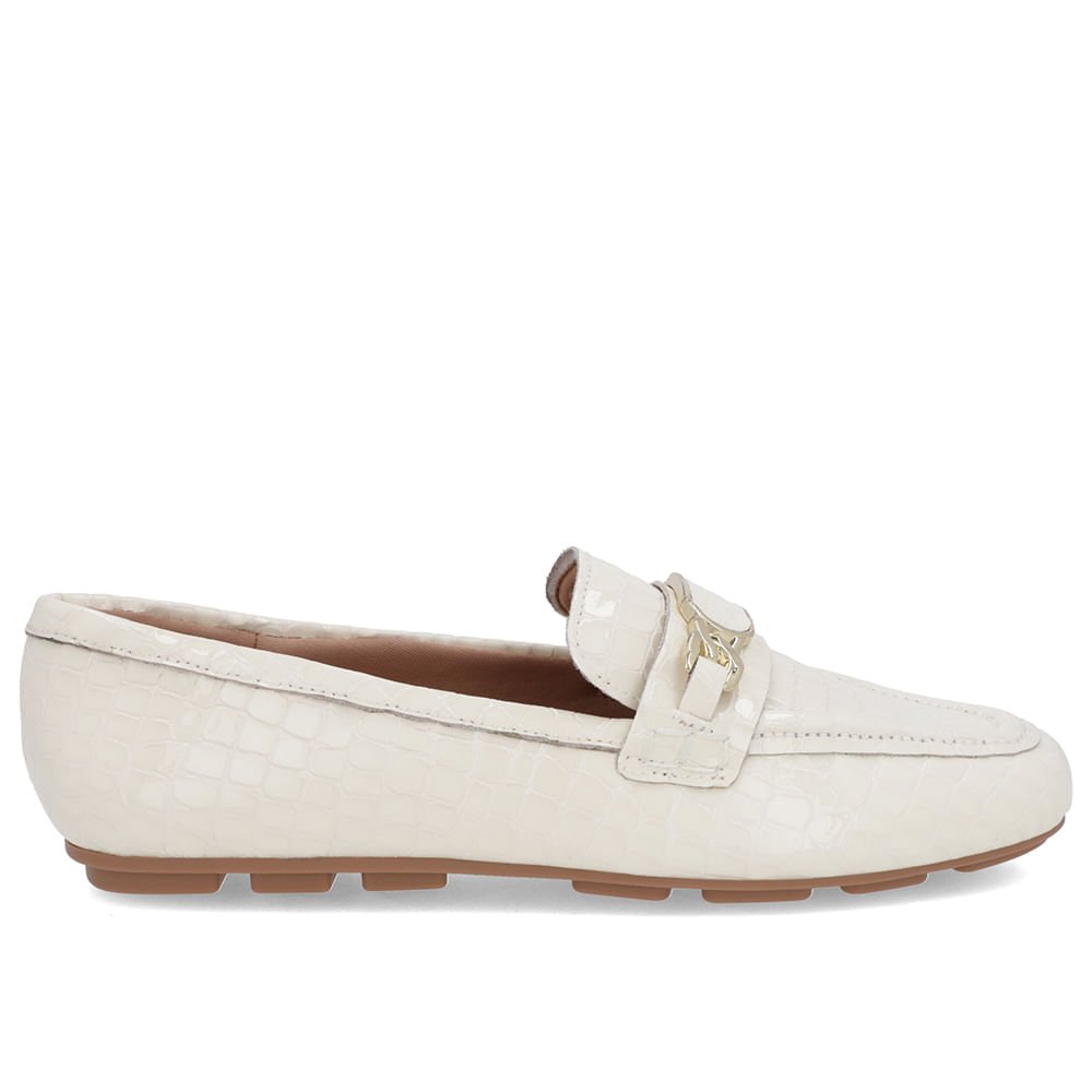 Loafer Branco Marfim Couro Croco Bridão