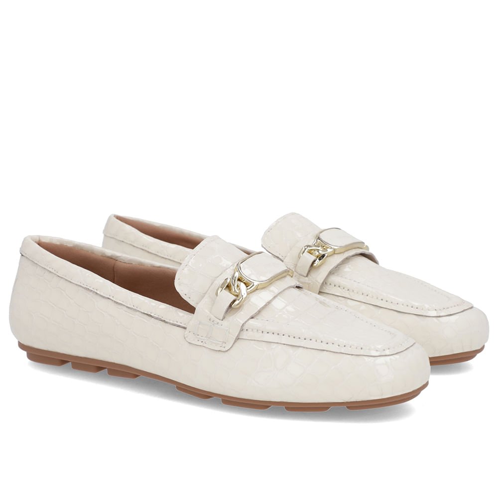 Loafer Branco Marfim Couro Croco Bridão Branco 2