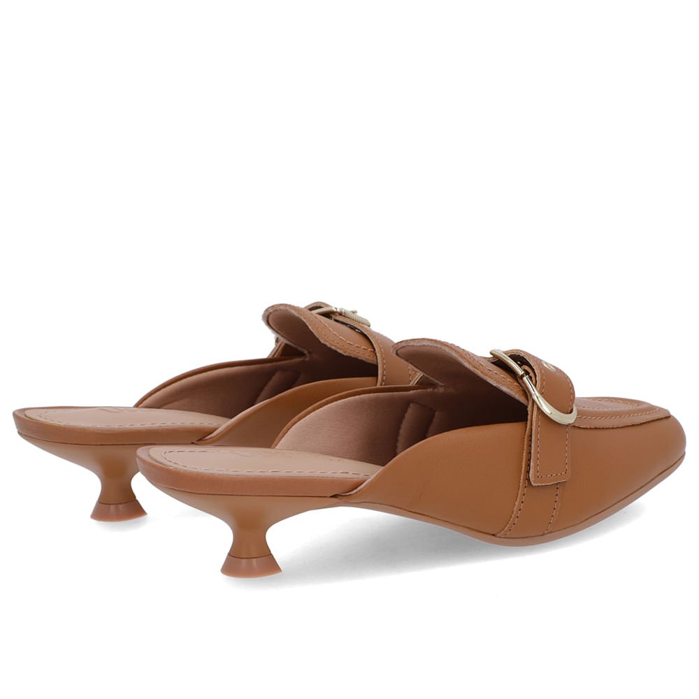 Mule Marrom Couro Salto Kitten Fivela Marrom 3