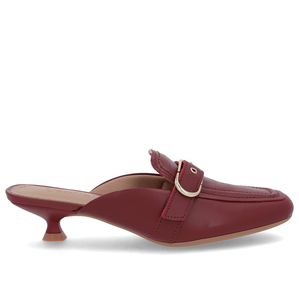 Mule Vermelha Couro Salto Kitten Fivela