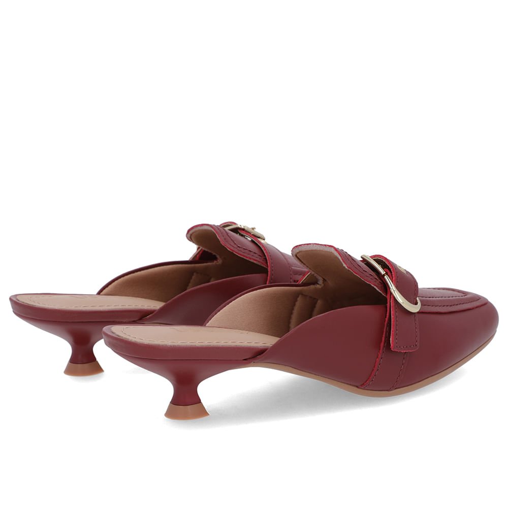 Mule Vermelha Couro Salto Kitten Fivela Vermelho 3
