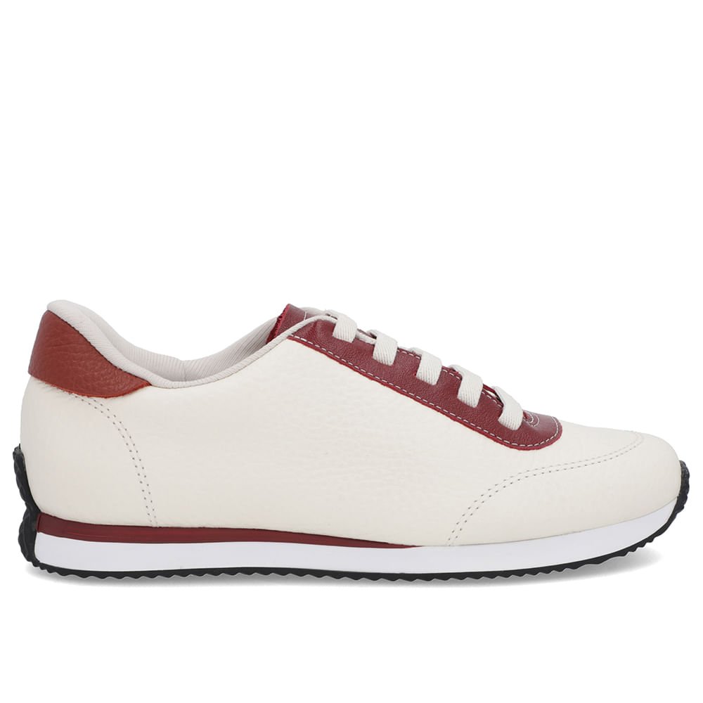 Tênis Branco Marfim Couro Cadarço Elástico Branco 1