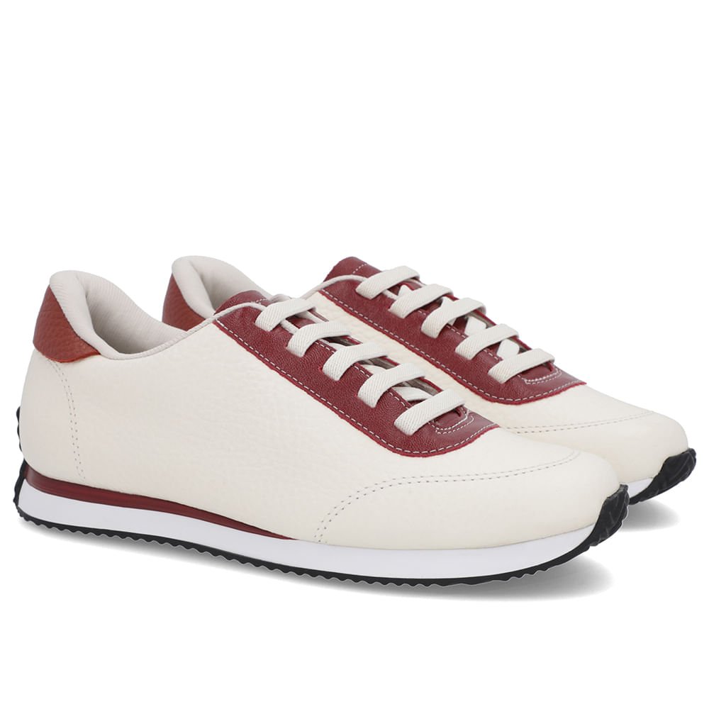 Tênis Branco Marfim Couro Cadarço Elástico Branco 4