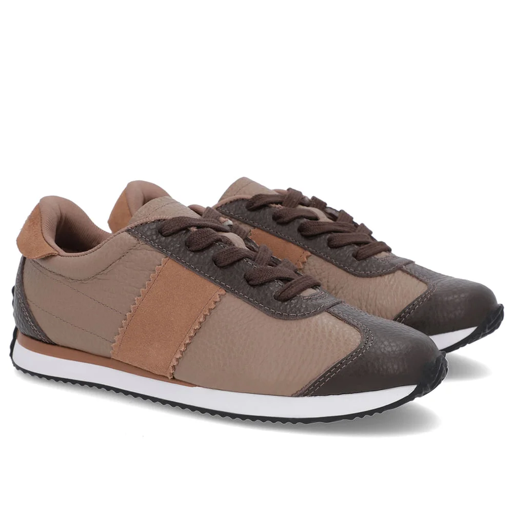 Tênis Marrom Claro Couro Detalhe Lateral Marrom 4
