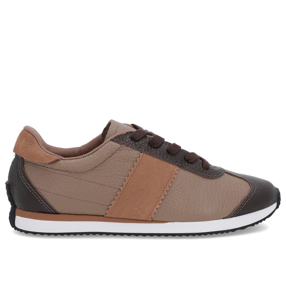 Tênis Marrom Claro Couro Detalhe Lateral