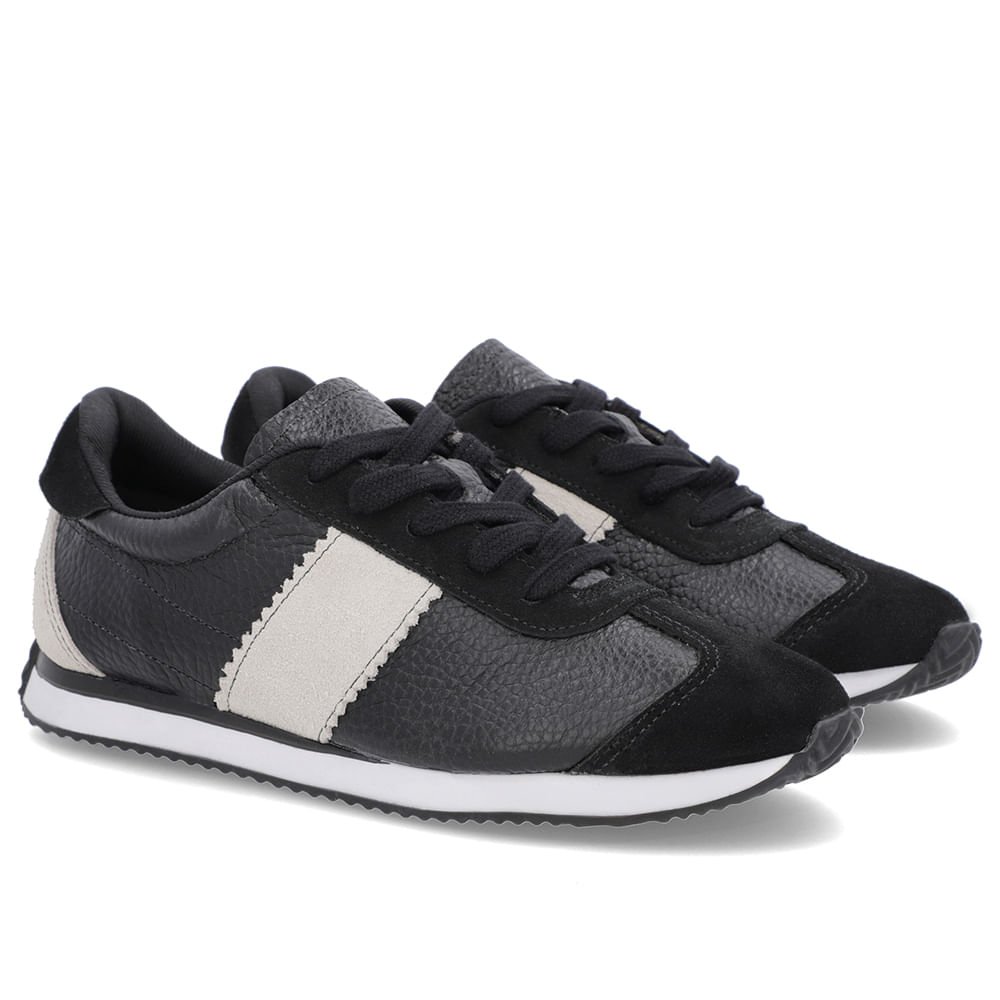 Tênis Preto Couro Detalhe Lateral Preto 2