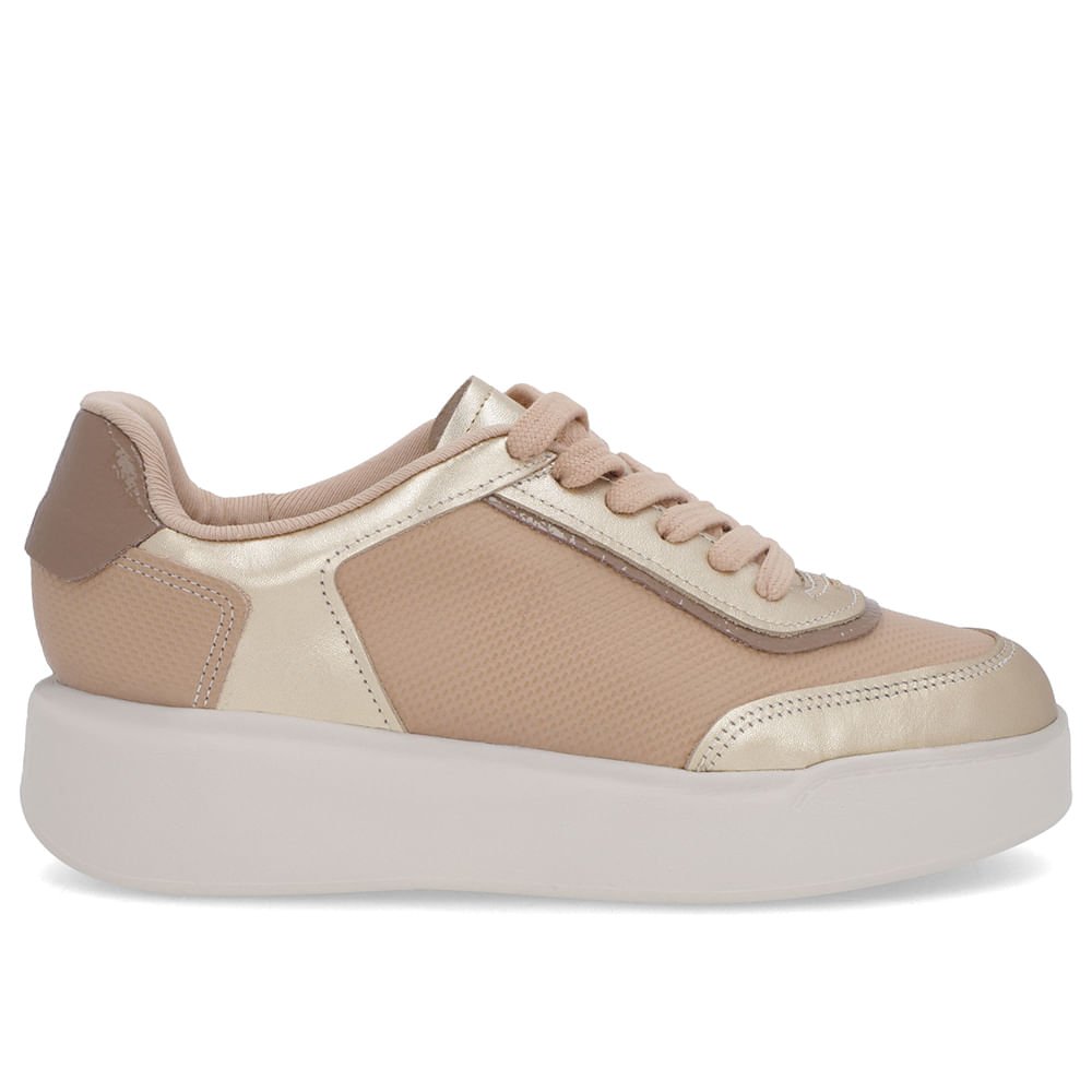 Tênis Dourado Couro Sola Alta Cadarço