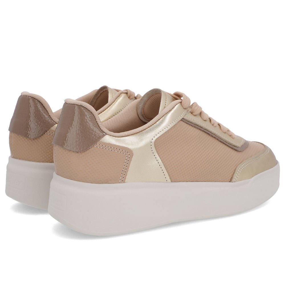 Tênis Dourado Couro Sola Alta Cadarço Bege/Dourado 3