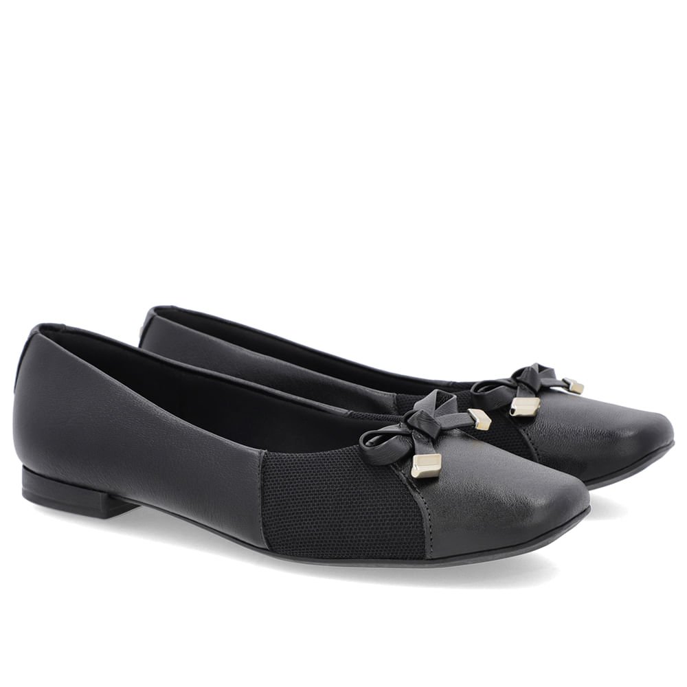 Sapatilha Preta Couro Lisa Preto 2