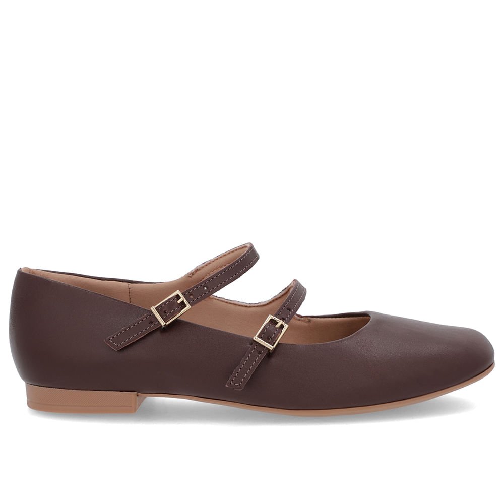 Sapatilha Marrom Couro Tiras Fivelas