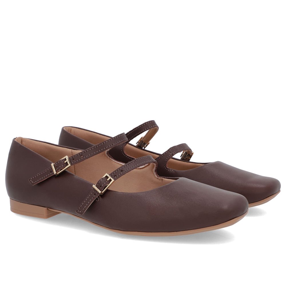 Sapatilha Marrom Couro Tiras Fivelas Marrom 2