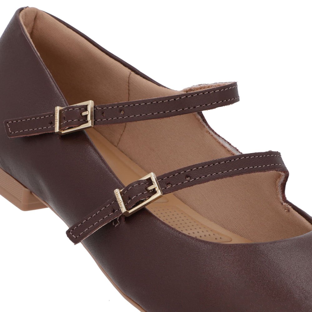 Sapatilha Marrom Couro Tiras Fivelas Marrom 4