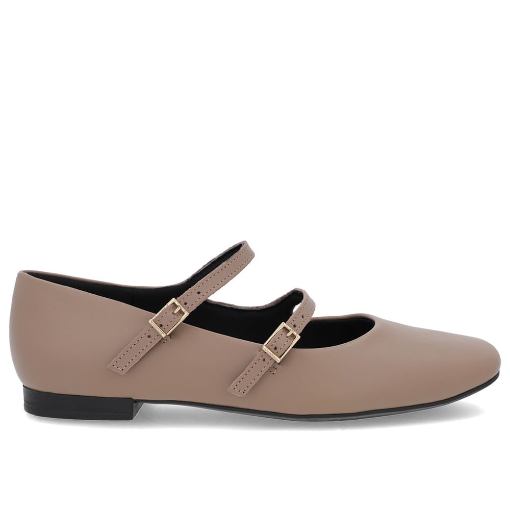 Sapatilha Marrom Clara Couro Tiras Fivelas