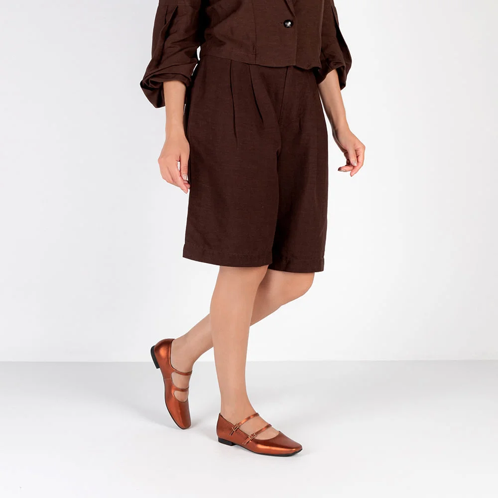 Sapatilha Cobre Couro Tiras Fivelas Cobre 4