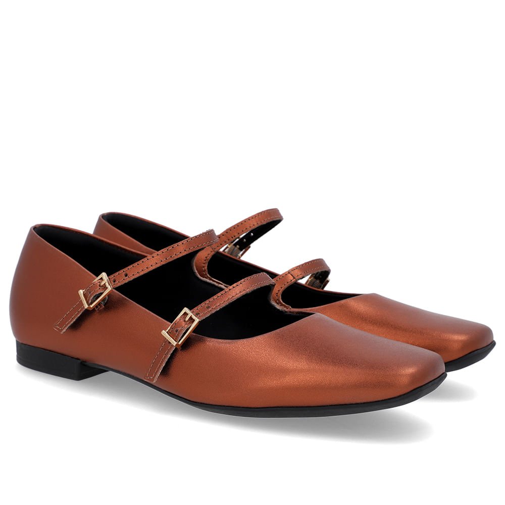 Sapatilha Cobre Couro Tiras Fivelas Cobre 2