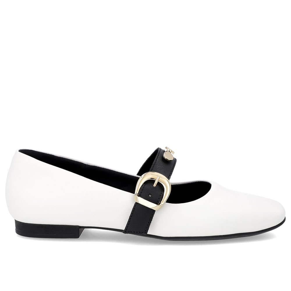 Sapatilha Branca Couro Tira Fivela