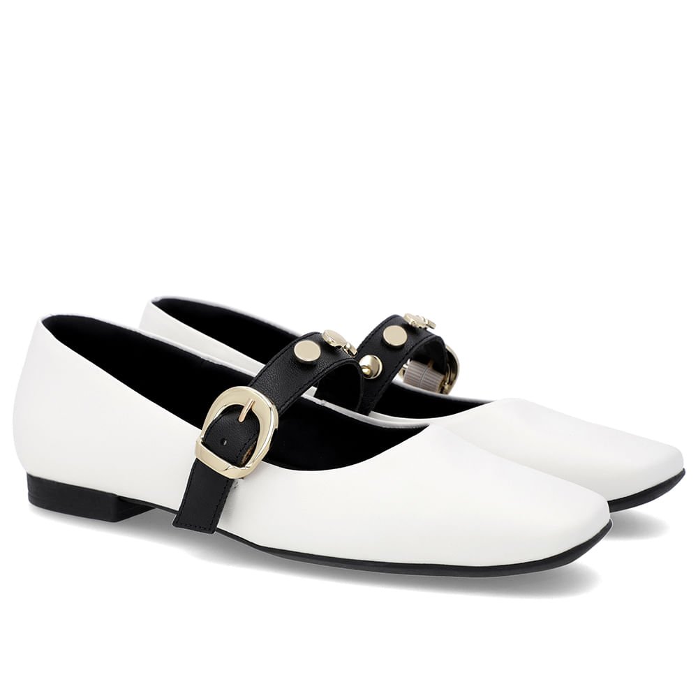 Sapatilha Branca Couro Tira Fivela Branco 2