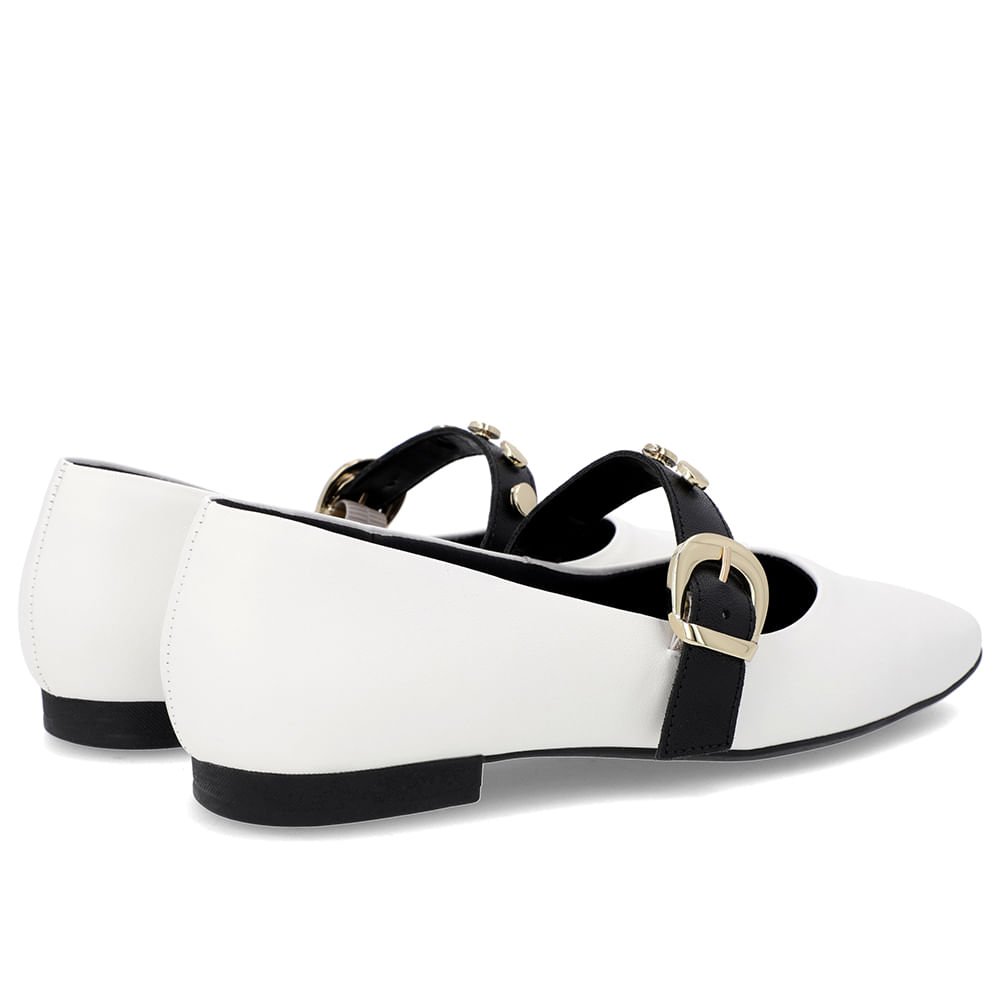 Sapatilha Branca Couro Tira Fivela Branco 3